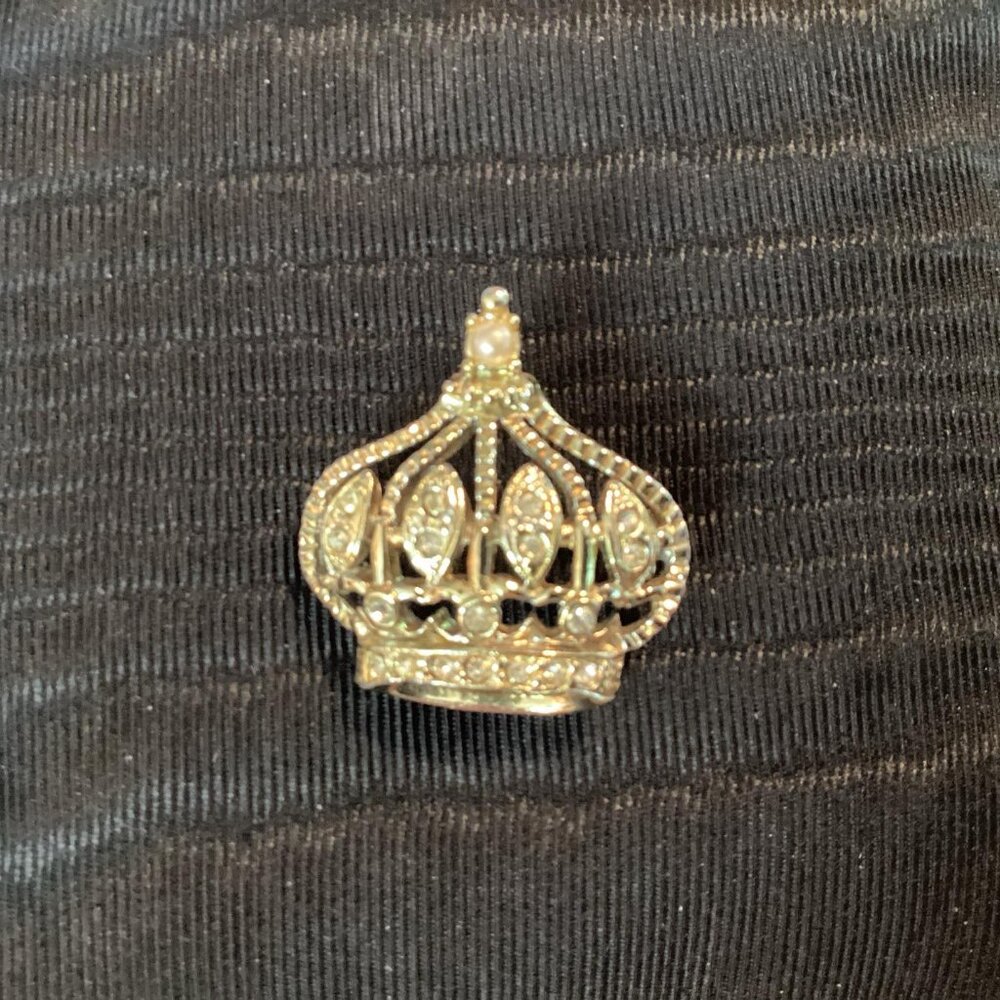 Vintage Rhinestone and Pearl Crown Brooch